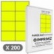 200 etiquetas autoadhesivas, color amarillo fluorescente de 105 mm X 74 mm, 8 etiquetas por hoja, 25 hojas de papel de colore