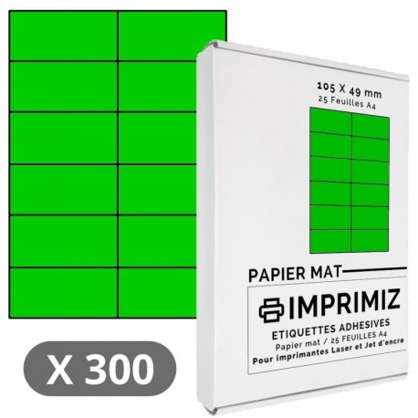 300 etiquetas adhesivas, color verde fluorescente de 49,5 X 105 mm, 12 etiquetas por hoja, 25 hojas de papel de colores, form