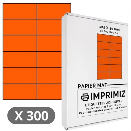 300 etiquetas adhesivas, color naranja fluorescente de 49,5 X 105 mm, 12 etiquetas por hoja, 25 hojas de papel de colores, fo