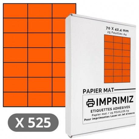 525 etiquetas autoadhesivas, color naranja fluorescente de 70 X 42 mm-21-etiquetas y hojas-25 hojas de papel de colores, form