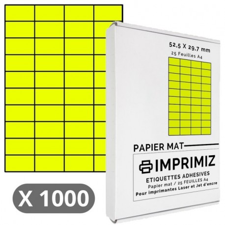 1000 etiquetas autoadhesivas, color amarillo fluorescente del 52,5 X 29,7 mm, 40 unidades, hoja 25 hojas de papel de colores,