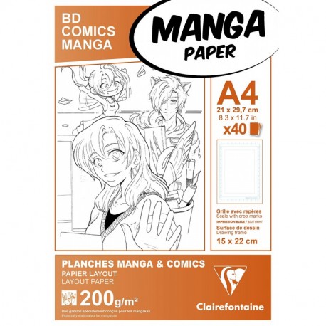 Clairefontaine 94045 C papel manga – Funda BD/Comic A4 40 Hojas rejilla Simple 210 x 297 mm 200 G