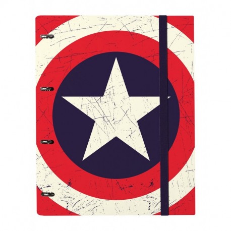 Grupo Erik Editores Premium Marvel - Carpeblock 4 anillas, diseño Capitan America Shield, 32 x 27.5 cm