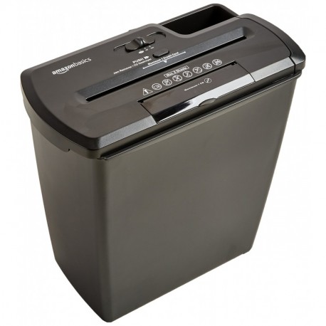 AmazonBasics - Destructora de papel, tarjetas de crédito y CD con recipiente separable corte recto, capacidad de hasta 8 hoj