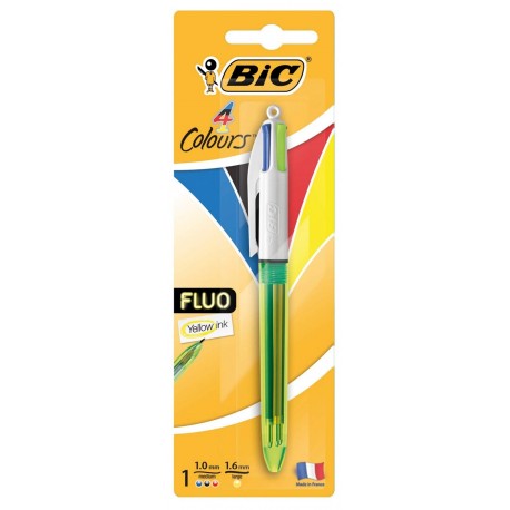 BIC 4 Colores Fluo - Bolígrafo con tres puntas con colores clásicos y una más gruesa fluorescente