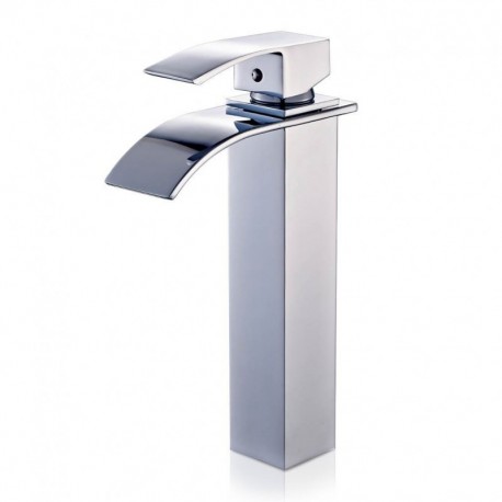 Auralum - Grifo Cascada de Baño Mezclador Cromado per Alto Lavabo Práctico Monomando Cuadrado