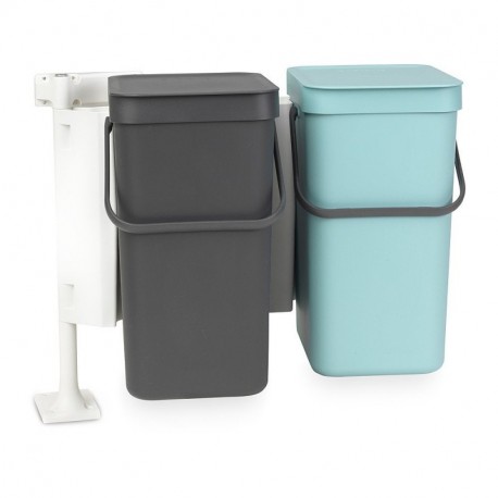 Brabantia Sort & Go Cubo Integrado de Basura, Menta y Gris, 2 x 16 L, 2 Unidades