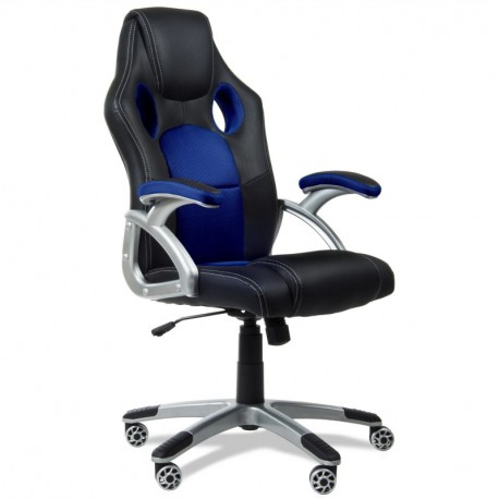 Mc Haus 9703A - Silla de oficina giratoria, 69 x 52 x 50 cm, tela, reposabrazos, con ruedas, altura ajustable, color azul