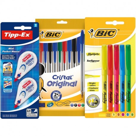 BIC Pack vuelta al cole - Estuche con 10 bolígrafos de colores, 5 marcadores y 2 correctores