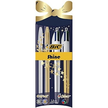BIC Shine - Estuche edición especial con bolígrafos oro y plata: 2 BIC Cristal y 2 4Colores
