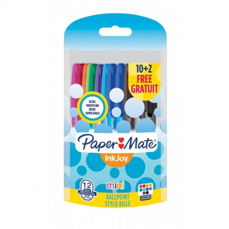 Paper Mate InkJoy 100 Mini CAP, bolígrafo con capuchón, punta media de 1 mm y alegres colores surtidos, paquete de 10 + 2 19