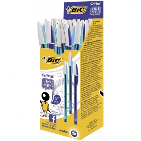 BIC Cristal Like Me - Estuche de 20 bolígrafos, color azul