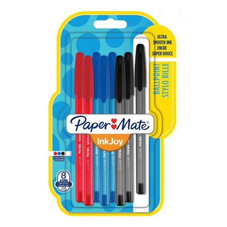 Paper Mate InkJoy 100 CAP, bolígrafo con capuchón, punta fina de 0,7 mm y colores estándares surtidos, paquete de 8 1956757 