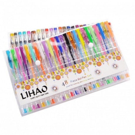 LIHAO 48 Plumas Gel Colores Bolígrafos de Tinta Gel Ink Pen Set