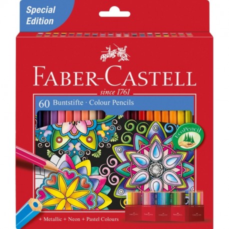 Faber-Castell 111260 - Estuche-soporte de cartón con 60 lápices de colores, multicolor