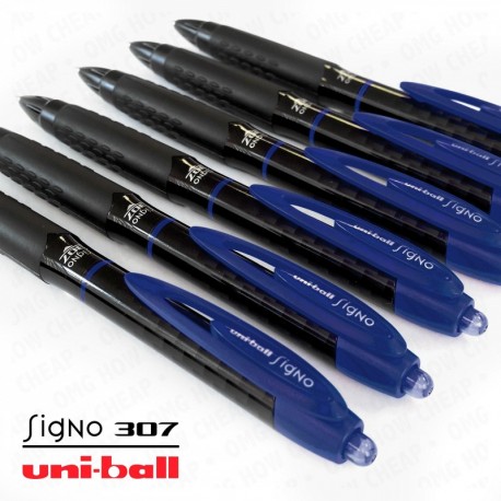 Uni-Ball Signo 307 – Fine – Bolígrafo de punta rodante retráctil – Caja de 12 – Azul – umn-307