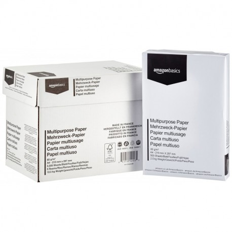 AmazonBasics - Papel A4 multiusos para impresora - 5 paquetes - 2500 hojas