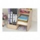 Hensych® organizador de madera de escritorio, estante de almacenamiento, 2 ranuras para archivos de papel /revistas y 4 compa