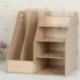Hensych® organizador de madera de escritorio, estante de almacenamiento, 2 ranuras para archivos de papel /revistas y 4 compa