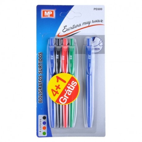 MP PE600 - Pack de 4 +1 bolígrafo, color negro/azul / rojo/verde