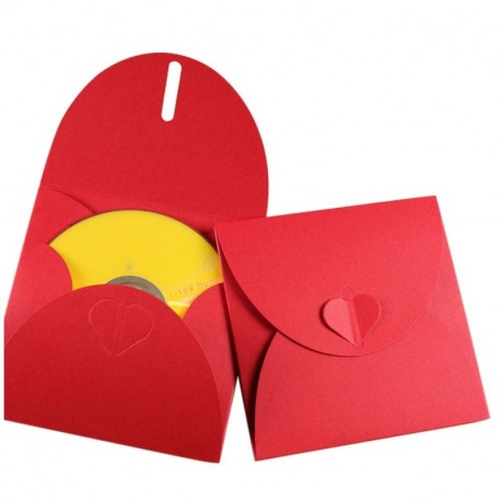 50 bolsitas sobre funda corazón regalo para CD y DVD papel 300 gr color rojo