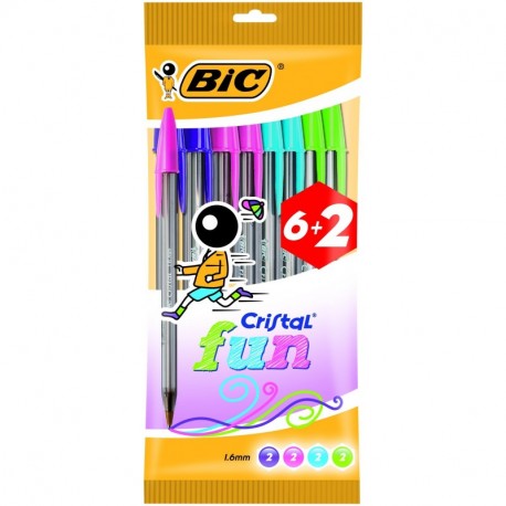 BIC Cristal Fun - Pack de 6+2 bolígrafos, colores fashion