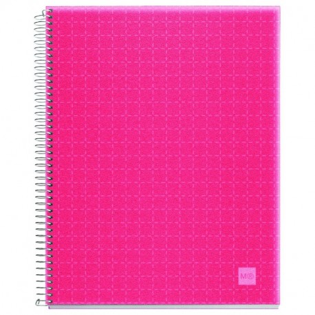 Miquelrius - Cuaderno Candy Code A6, 140 hojas franjas de 4 colores , cuadrícula 5 mm, tapa de polipropileno color fucsia