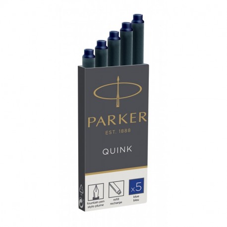 Parker Quink recambios para plumas estilográficas, cartuchos largos, tinta azul, caja de 5