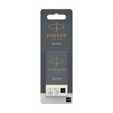 Parker Quink recambios para plumas estilográficas, cartuchos largos, tinta negra, paquete de 10