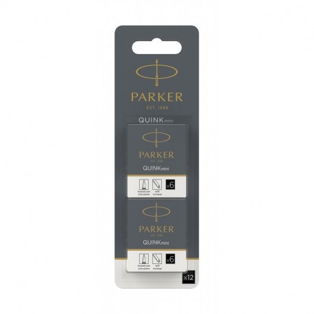 Parker Quink recambios para plumas estilográficas, cartuchos cortos, tinta negra, paquete de 2 × 6