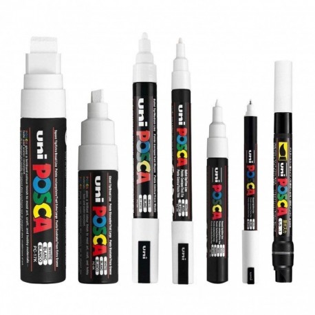 Posca Blanco – Full Set de 7 rotuladores pc-17 K, PC-8 K, PC-5 M, PC-3 M, PC-1 M, PC-1MR, PCF-350 