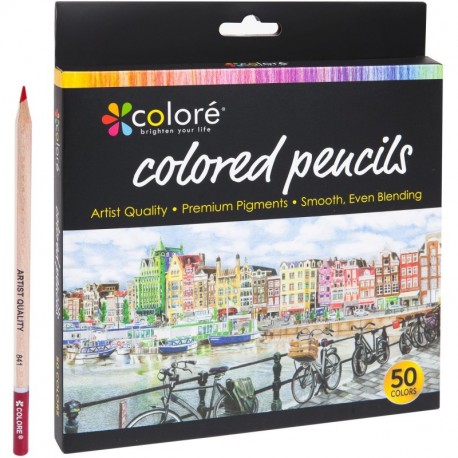 Lápices de colores Colore – Set de 50 lápices de colores pretemplados de alta calidad para dibujar y colorear