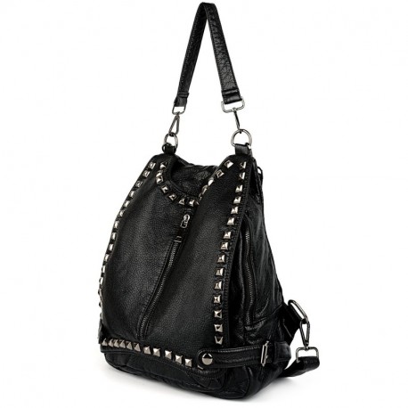 UTO Bolsos de Mujer PU Cuero Bolsos Mochila Cartera Remache Tachonado Bolso de Hombro 1