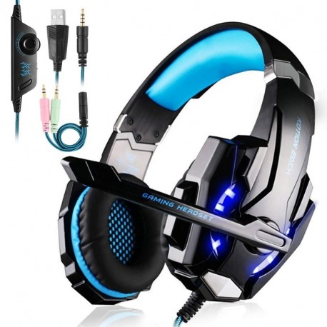 Tsing Auriculares Cascos Gaming de Diadema Abiertos con Micrófono para Portátiles PS4 Móviles Tablet Negro+Azul 