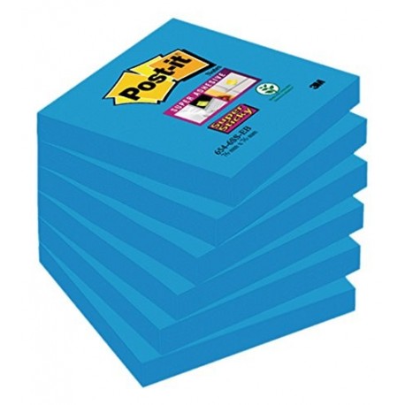 Post-it Notas superadhesivas, 76 x 76 mm, color azul mediterráneo 6 unidades 