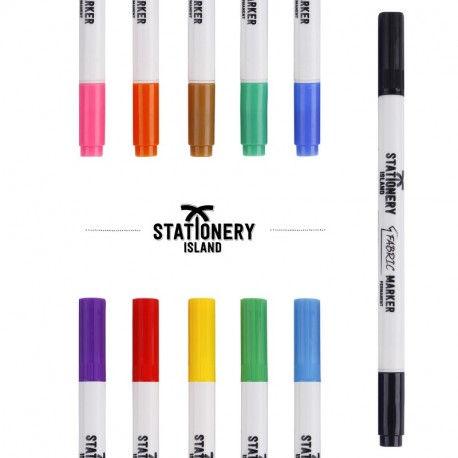 Stationery Island - Rotuladores para Telas – Rotuladores Permanentes para Telas con Punta Doble, Pack de 6