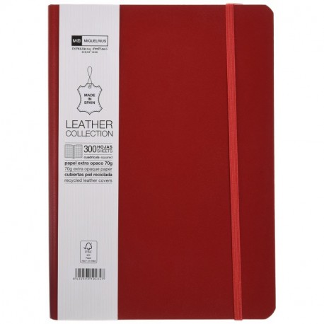 Miquelrius - Cuaderno flexible en piel, tamaño 4º, 300 hojas, cuadricula 5 mm, con goma, color rojo