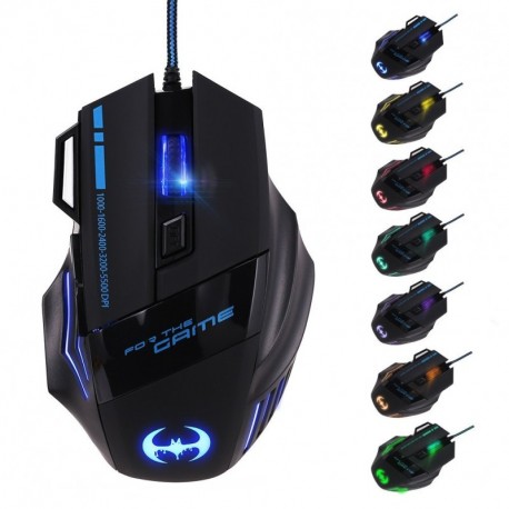 GHB Ratón Gaming USB Ratón Gamer LED 5000 dpi Optico Mouse Profesional 7 Botón para PC Notebook Ordenador Portátil Compatible