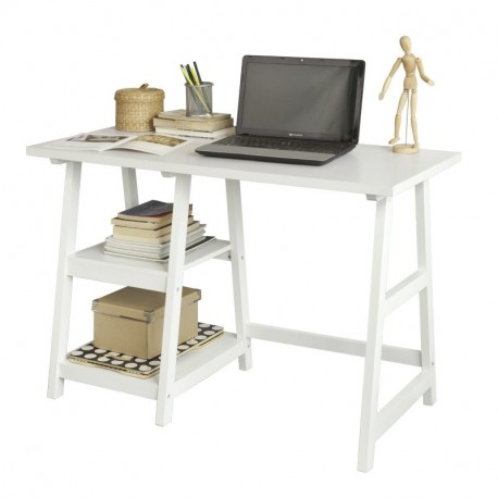 SoBuy® Mesa de Escritorio, Mesa de Ordenador con 2 estantes, Color Blanco, FWT16-W, ES Mesa 