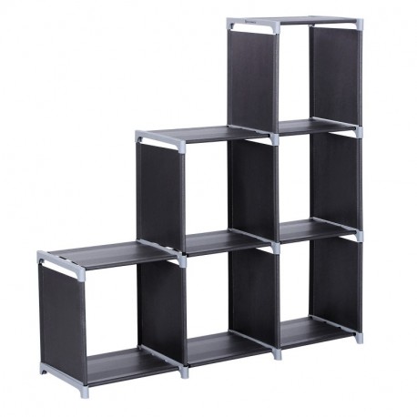 SONGMICS Organizador Multifuncional Estantería Librería de 3 Niveles 6 Cubos almacenaje 110 x 32 x 106 cm Negro LSN63H