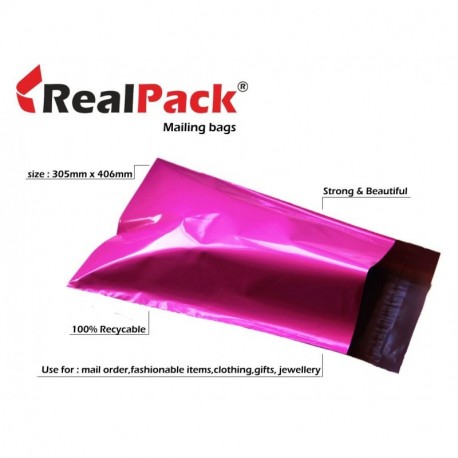 Realpack - Bolsas de plástico para envíos postales 100 unidades, tamaño 30,5 x 40,6 cm, 305 x 406 mm, 40 mm, con borde de 40