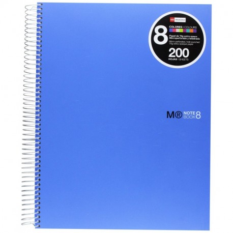 Miquelrius - Cuaderno A4, 200 hojas franjas de 8 colores , Rayado Horizontal 7 mm, tapa de polipropileno color azul