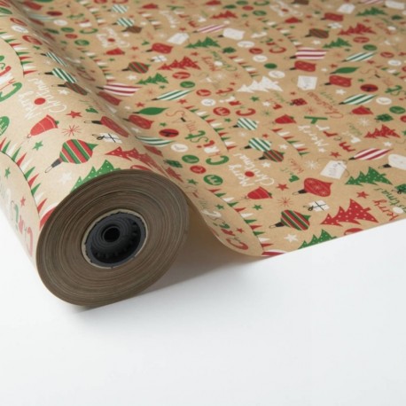 BOBINA PAPEL DE REGALO 70CM X 100M KRAFT HAVANA DISEÑO NAVIDEÑO