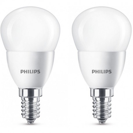 Philips LED bombilla esférica de casquillo fino E14, consume 5.5 W equivalente a 40 W en incandescencia, luz blanca cálida, p
