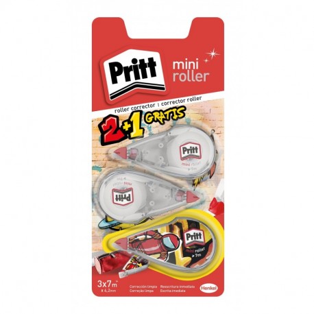 Pritt Roller Corrector Mini, pequeño y preciso, secado inmediato, 3 uds 4.2mmx7m