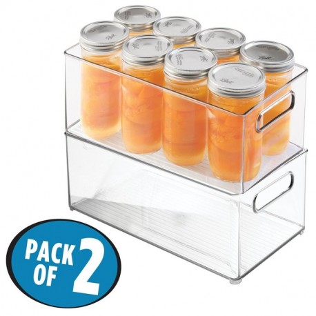 mDesign Caja organizadora transparente - Guardatodo para heladera, estantes o armarios - Contenedor plastico resistente - Con