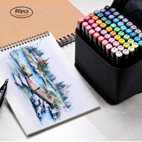 Beetest Rotuladores,Prismacolor【80 PCS Color】 Pintura Arte gráfico Twin Nib Alcohol A Base de Tinta Pen Marker Point Pen Set 