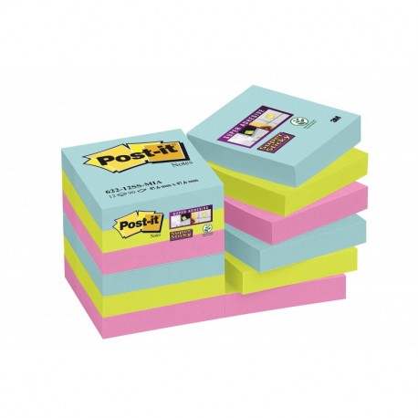 Post-it Super Sticky - Notas adhesivas, pack de 12 blocs, colección"Nuevos colores, nuevos lugares" Miami