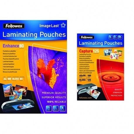 Fellowes - Pack de 200 fundas para plastificar, formato A4 + 65x95 mm