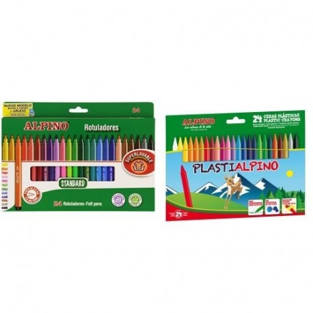 Alpino - Pack 24 rotuladores de colores + 24 ceras de colores